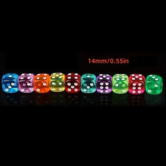 10-Pack 14MM Translucent & Solid 6-Sided Game Dice for Board Games and Math